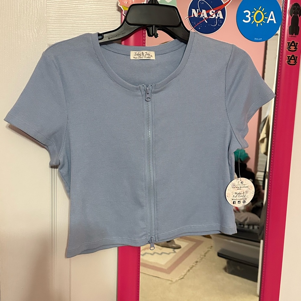 Light Blue Zip-Up Crop Top